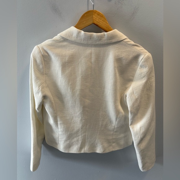 ZARA Bow Tie Short Jacket Blazer Linen Blend XS Faux Pockets Blogger Favourite - Picture 4 of 12